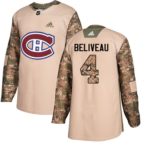 Adidas Canadiens #4 Jean Beliveau Camo Authentic Veterans Day Stitched NHL Jersey